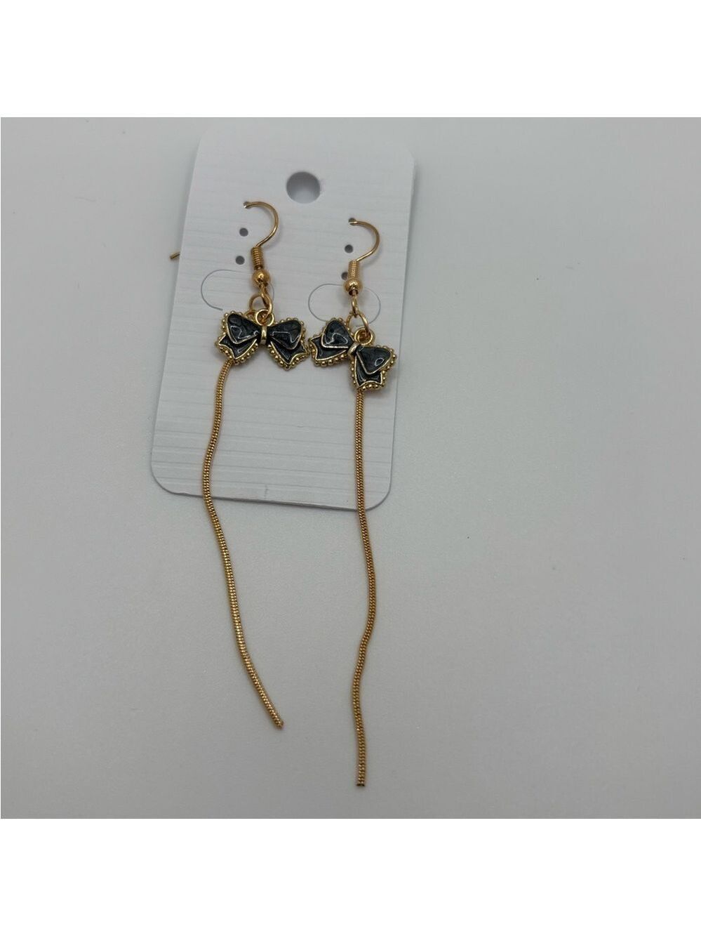 Elegant Gold and Blue Bow Dangle Earrings